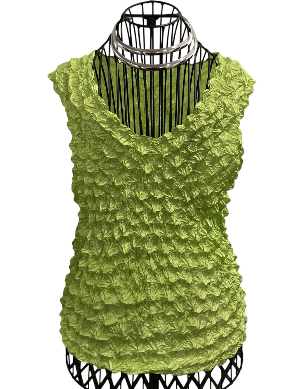 Crinkle Texture Sleeveless Top - Lime Green